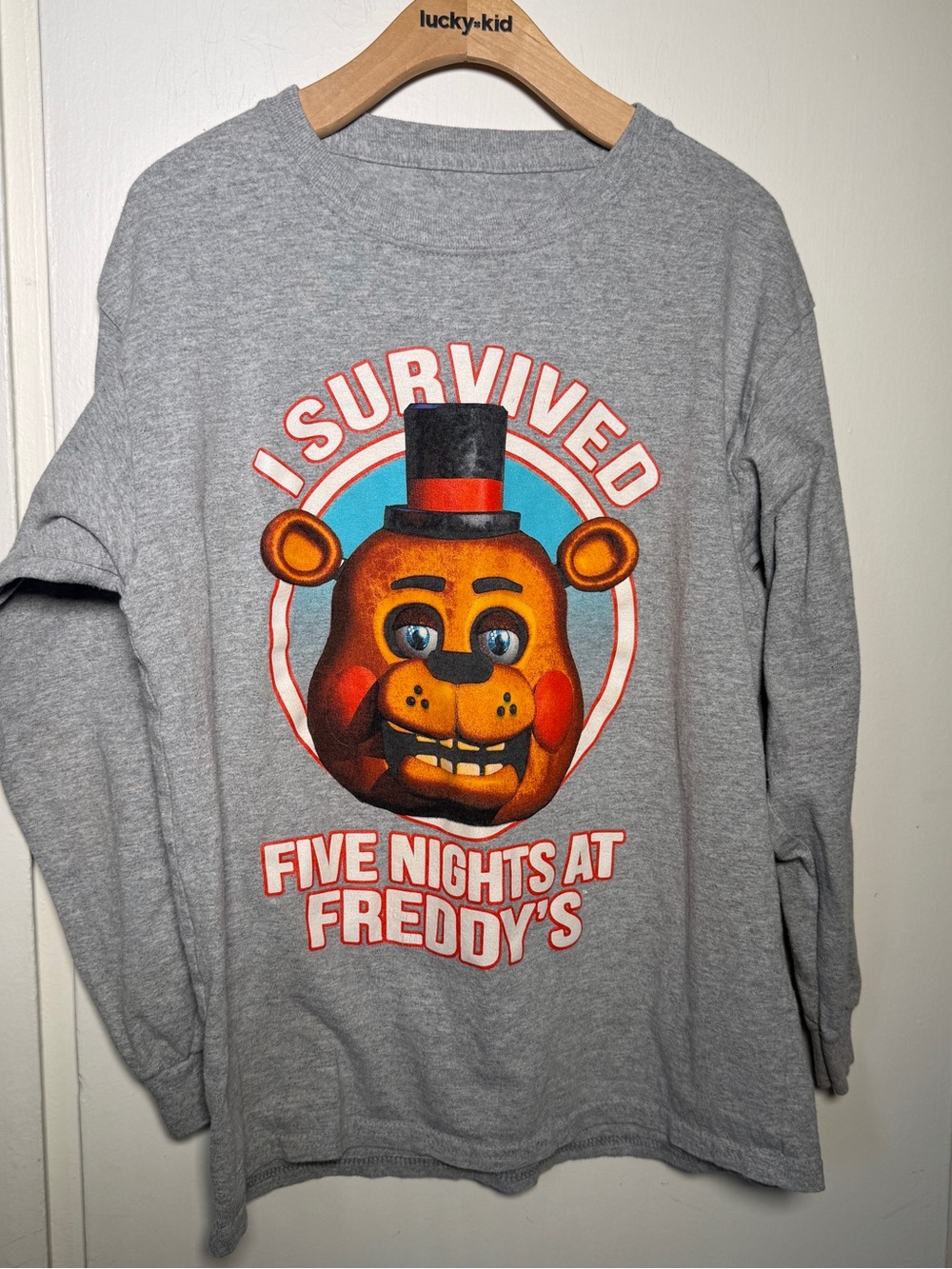 Five Nights at Freddy's Gray Kids Long Sleeve Graphic Tshirt Large